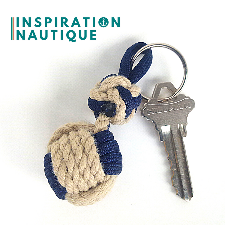 Porte-clés marin noeud poing de singe, pomme de touline, en paracorde cordage vintage