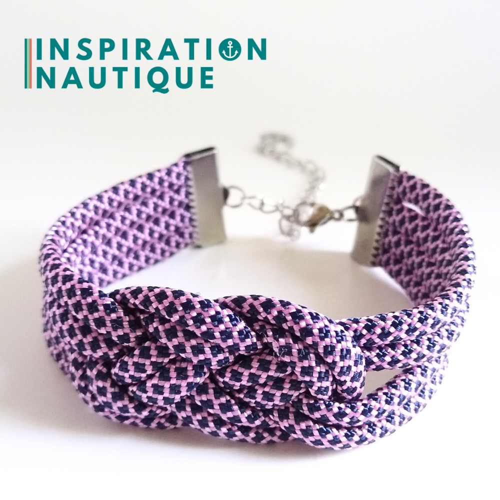 Bracelet marin avec noeud de carrick double unisexe, en paracorde 550 et acier inoxydable, Rose et marine, diamants, Medium
