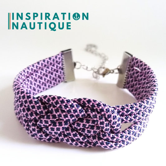 Bracelet marin avec noeud de carrick double unisexe, en paracorde 550 et acier inoxydable, Rose et marine, diamants, Medium