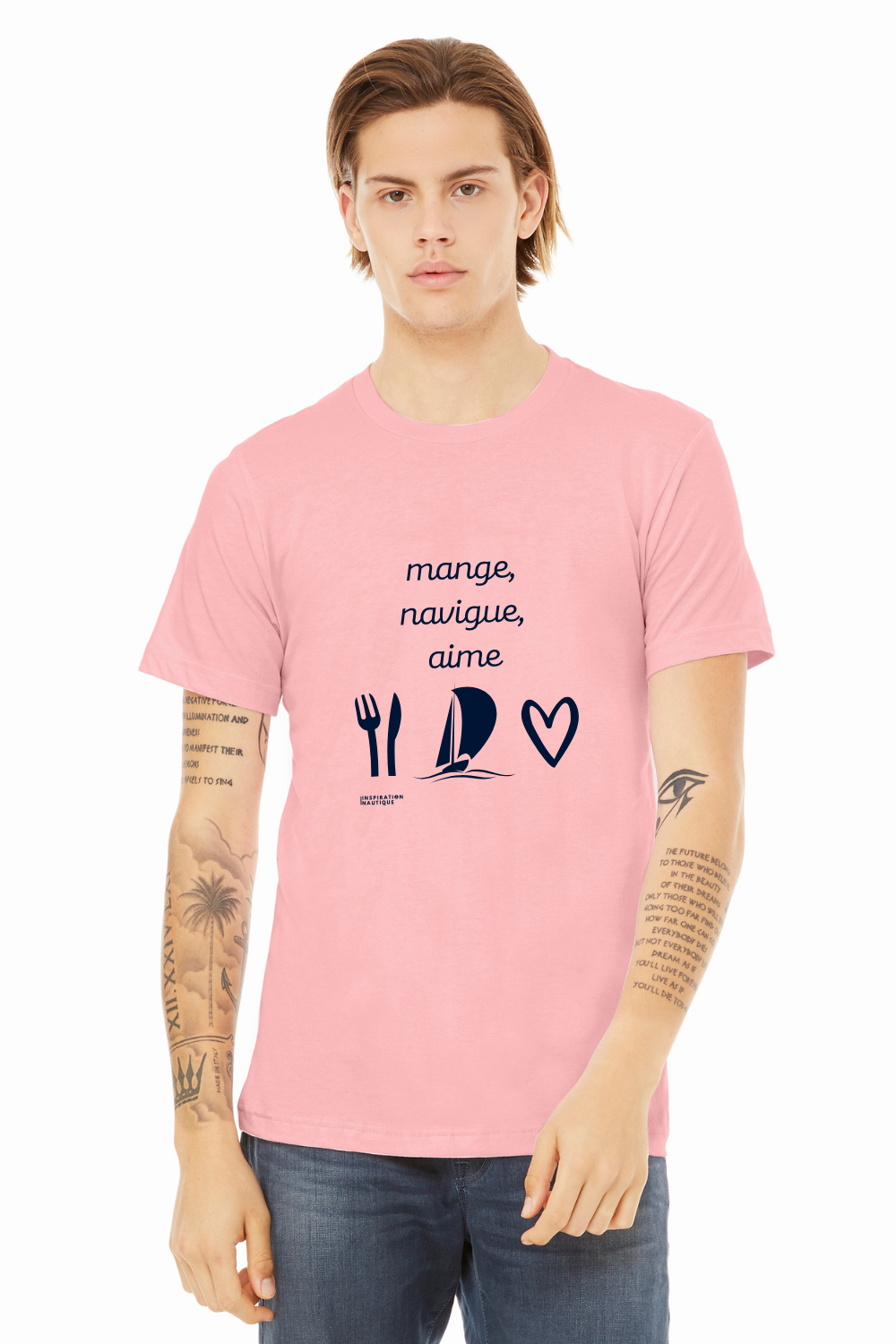 T-shirt unisexe col rond - Mange, navigue, aime (voilier) - Visuel marine