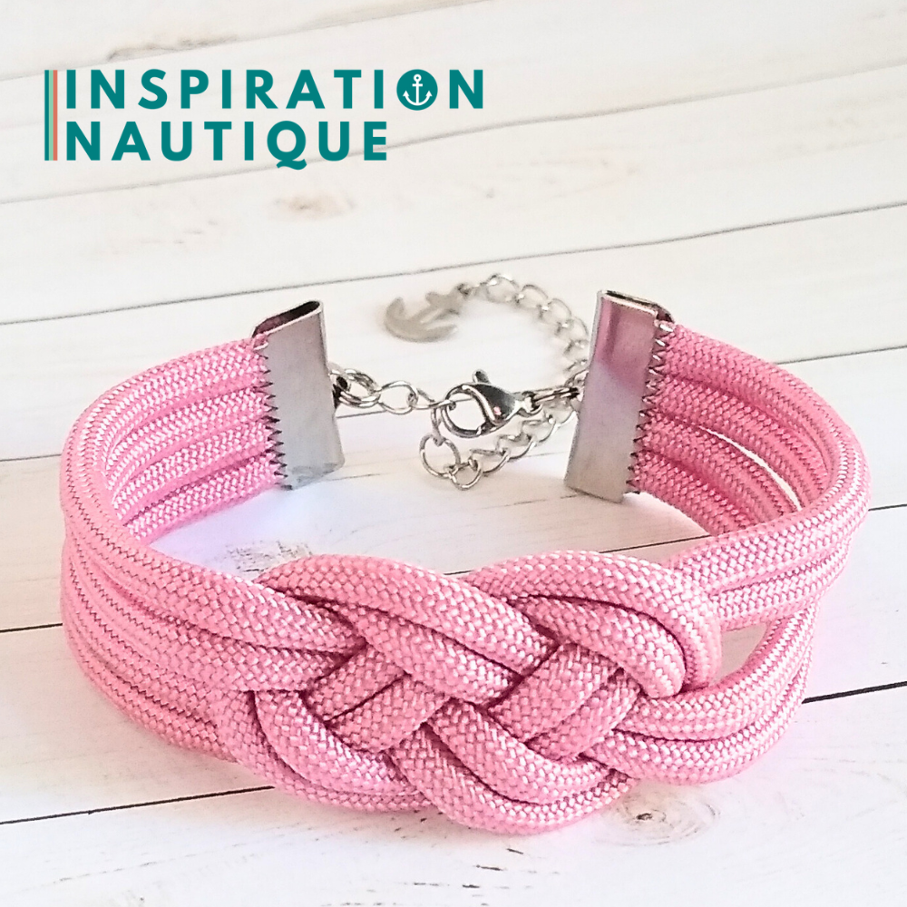 Bracelet marin avec noeud de carrick double unisexe, en paracorde 550 et acier inoxydable, Rose lavande, Medium
