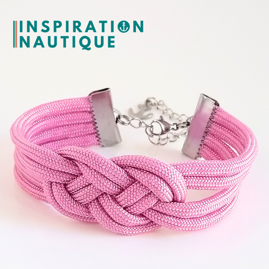 Bracelet marin avec noeud de carrick double unisexe, en paracorde 550 et acier inoxydable, Rose lavande, Medium