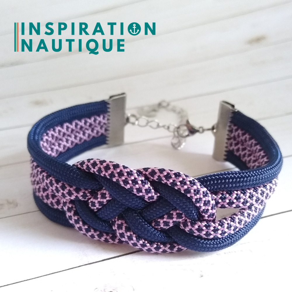 Bracelet marin avec noeud de carrick double unisexe, en paracorde 550 et acier inoxydable, Marine, et marine et rose, diamants, Medium