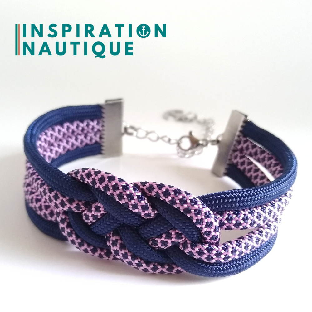 Bracelet marin avec noeud de carrick double unisexe, en paracorde 550 et acier inoxydable, Marine, et marine et rose, diamants, Medium