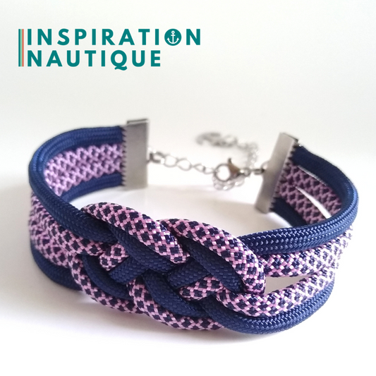Bracelet marin avec noeud de carrick double unisexe, en paracorde 550 et acier inoxydable, Marine, et marine et rose, diamants, Medium