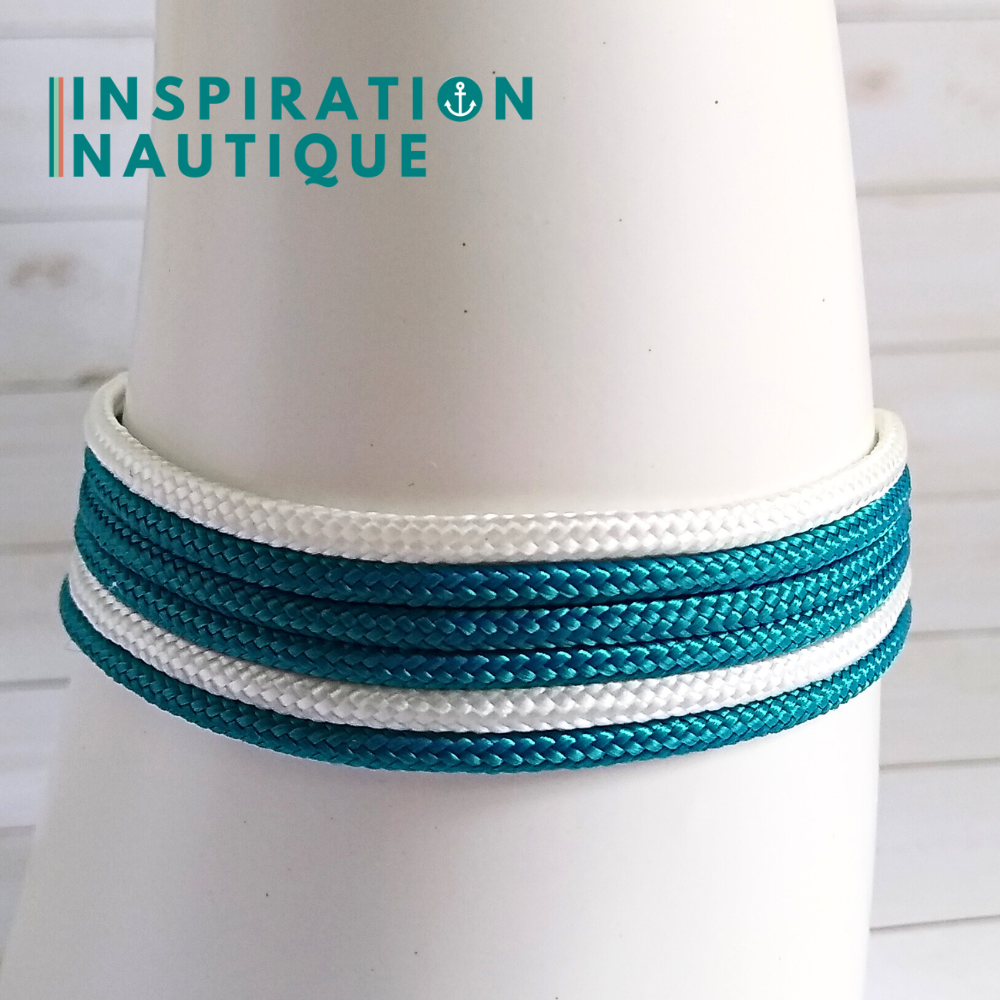 Bracelet 5 rayures, Sarcelle et blanc, Medium