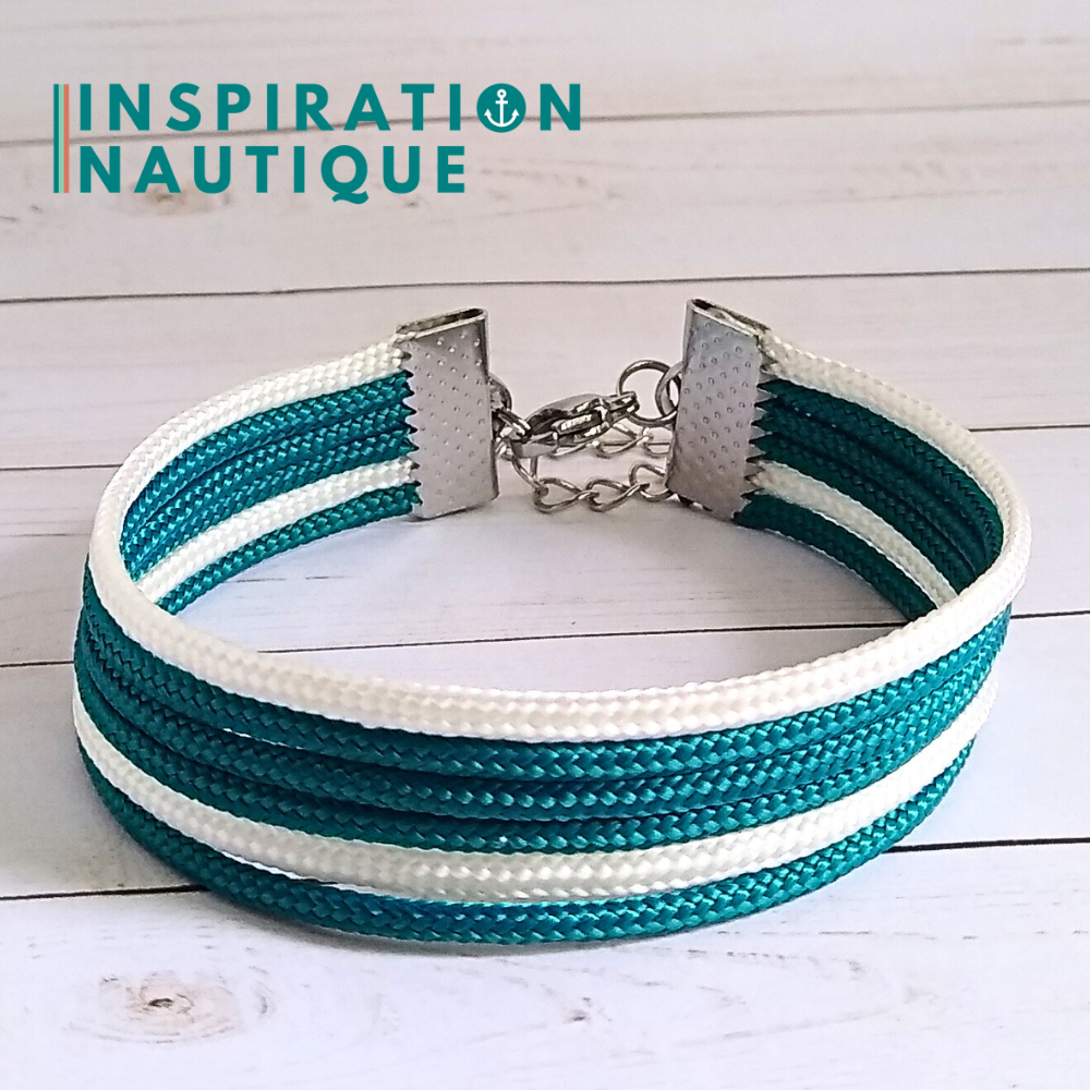 Bracelet 5 rayures, Sarcelle et blanc, Medium
