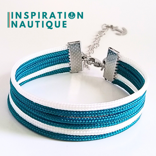 Bracelet 5 rayures, Sarcelle et blanc, Medium