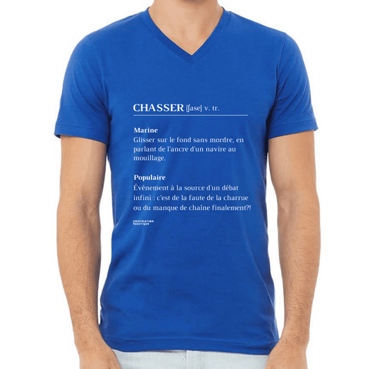 T-shirt unisexe col en V - Chasser - Visuel blanc