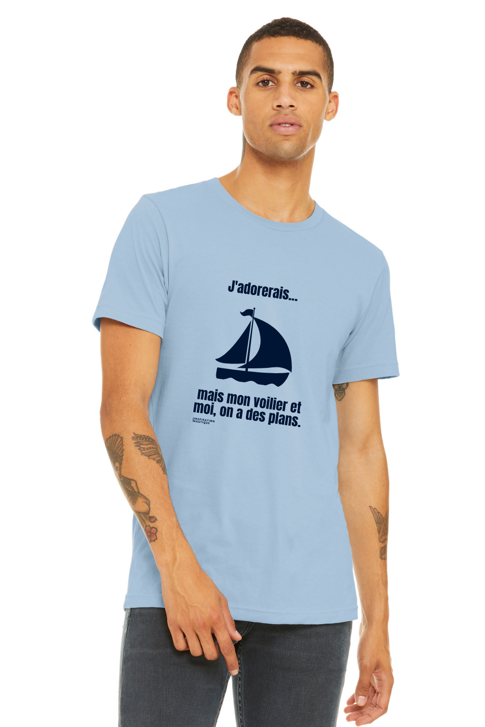 T-shirt unisexe col rond - J'adorerais... mais mon voilier et moi, on a des plans - Visuel marine