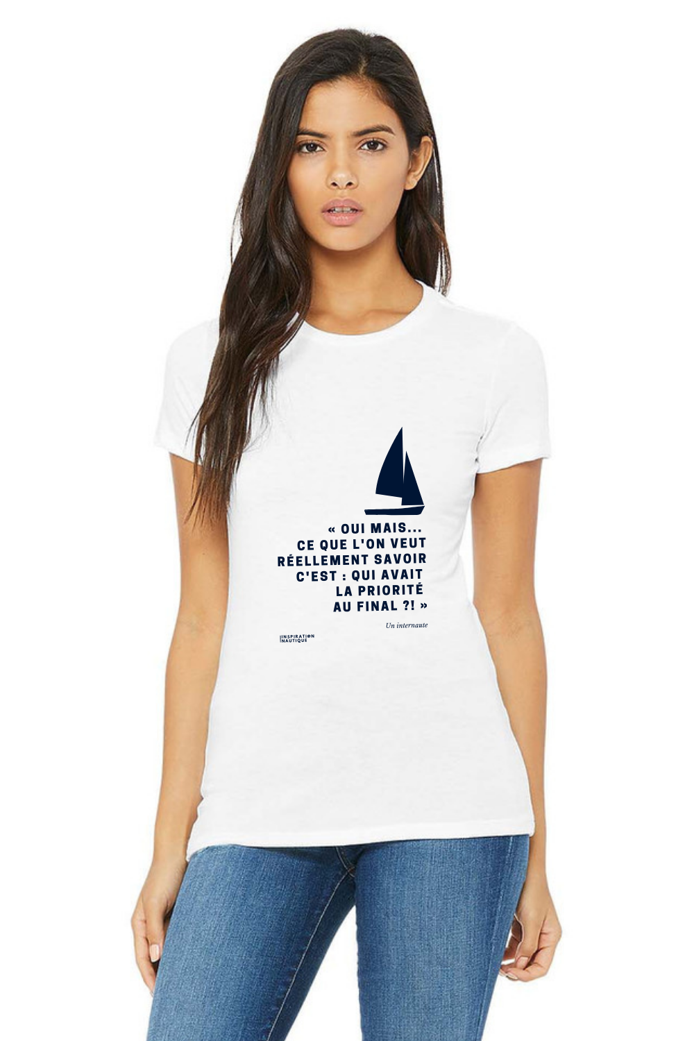T-shirt femme - Qui avait la priorité ? (voilier) - Visuel marine
