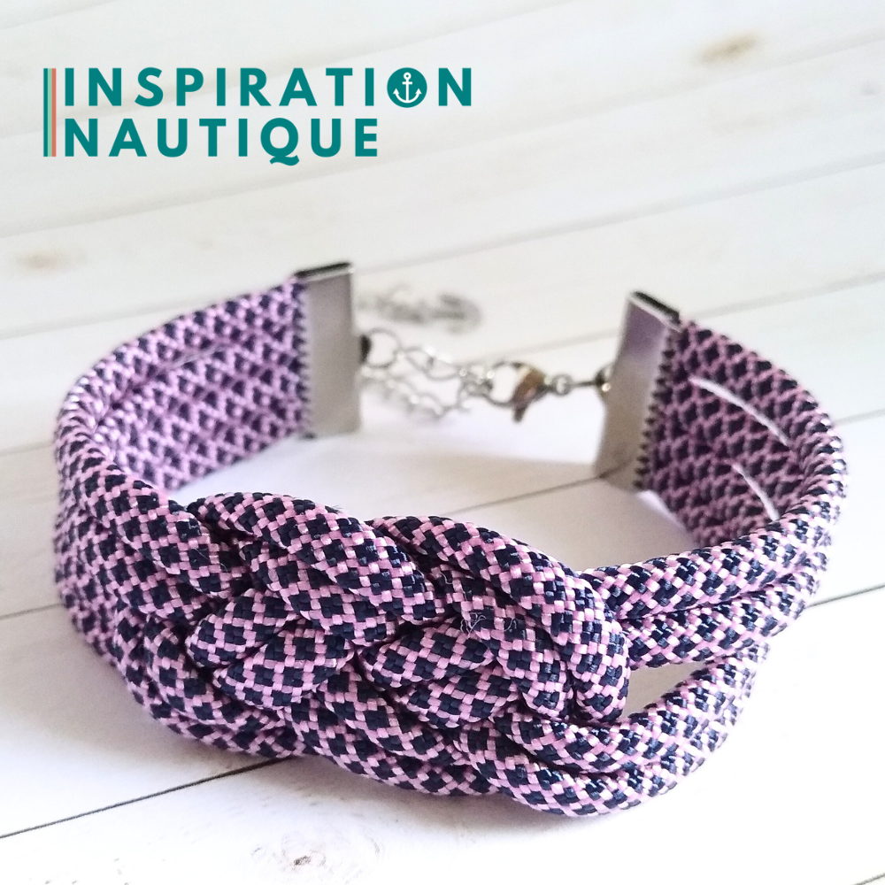 Bracelet marin avec noeud de carrick double unisexe, en paracorde 550 et acier inoxydable, Rose et marine, diamants, Medium