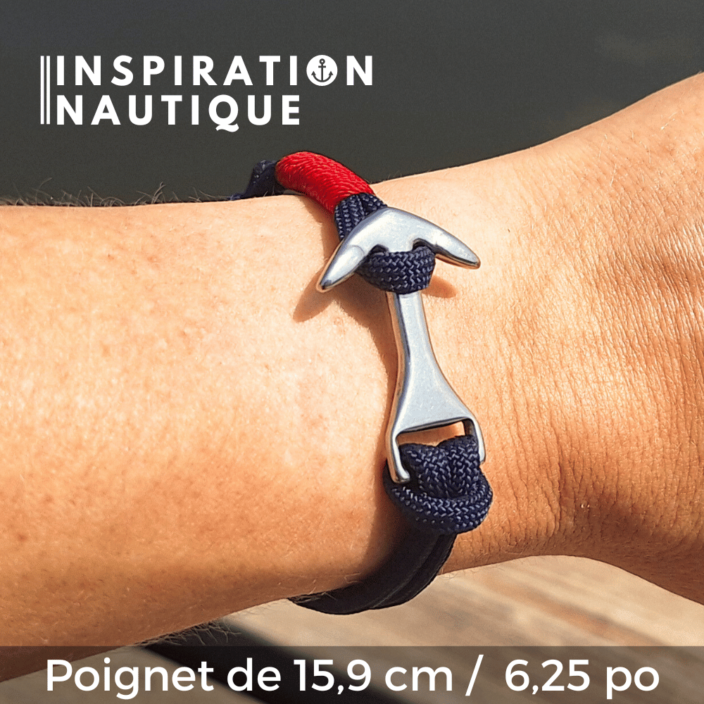 Bracelet marin avec ancre moyenne en paracorde 550 et acier inoxydable, ajustable, Marine, surliure marine et blanche, Medium