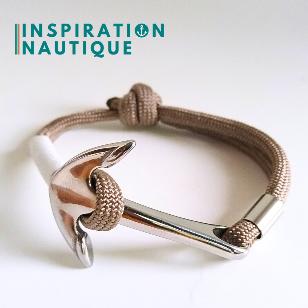 Bracelet marin avec ancre en paracorde 550 et acier inoxydable, ajustable, Sable