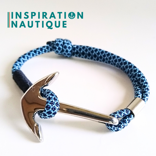 Bracelet marin avec ancre en paracorde 550 et acier inoxydable, ajustable, Marine et bleu pâle, diamants, surliure marine, Medium