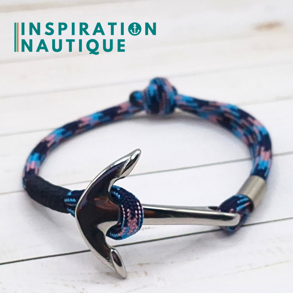 Bracelet marin avec ancre en paracorde 550 et acier inoxydable, ajustable, Camo marine, rose, bleu pâle