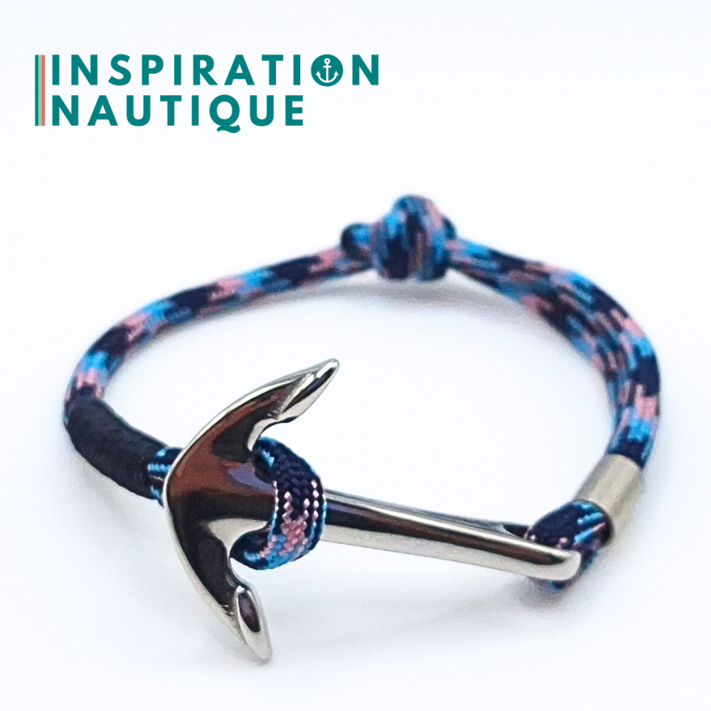 Bracelet marin avec ancre en paracorde 550 et acier inoxydable, ajustable, Camo marine, rose, bleu pâle