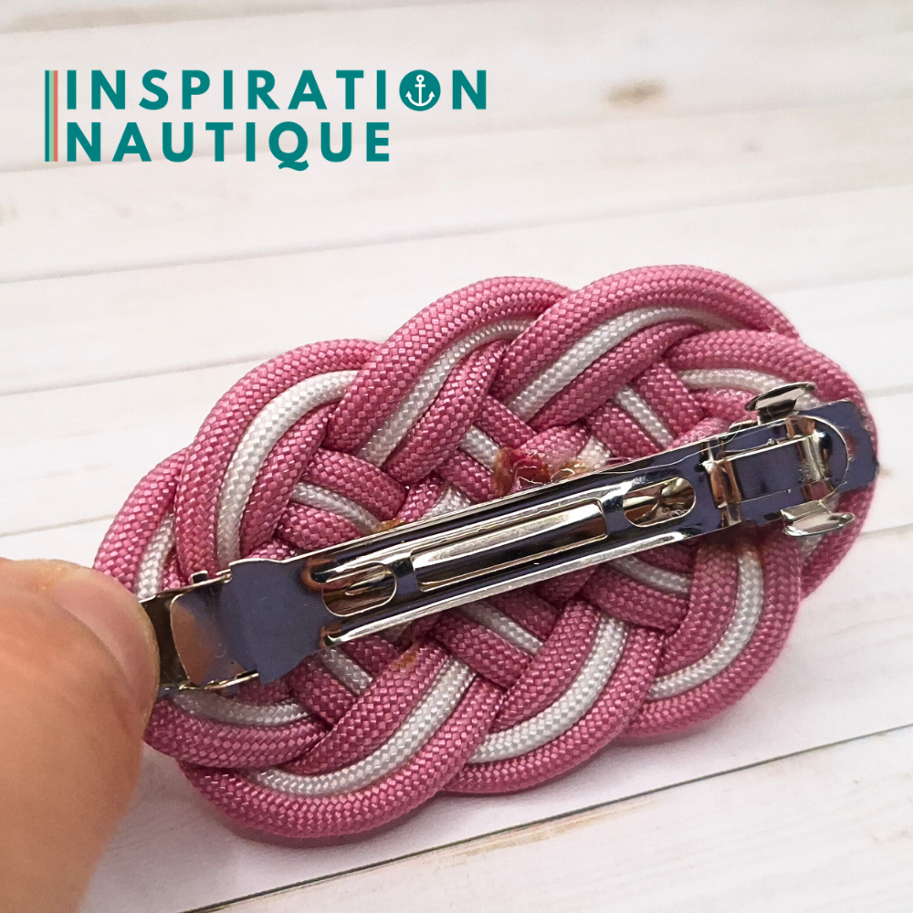Barrette au style marin composée d'une baderne en paracorde 550, Rose lavande et blanc