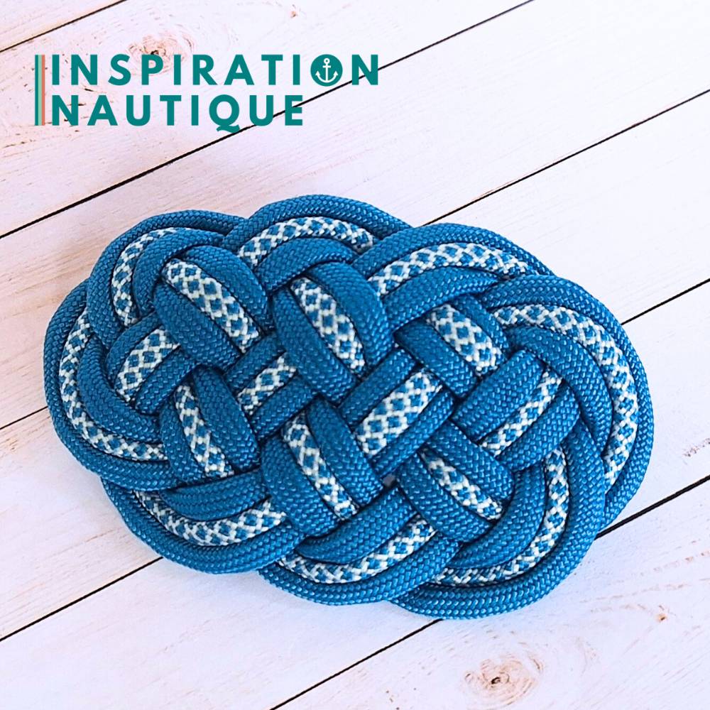 Barrette au style marin composée d'une baderne en paracorde 550, Bleu Caraïbes,et bleu Caraïbes et blanc diamants