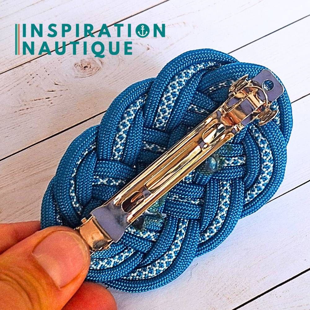 Barrette au style marin composée d'une baderne en paracorde 550, Bleu Caraïbes,et bleu Caraïbes et blanc diamants
