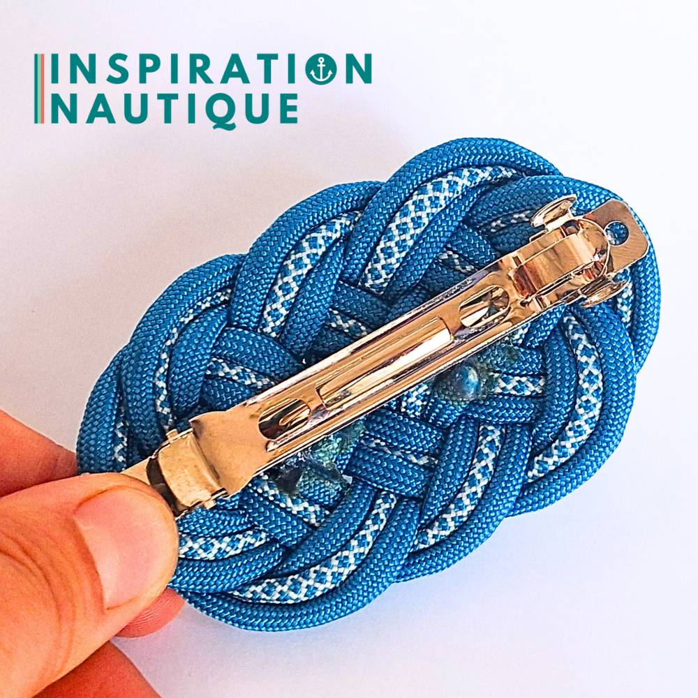 Barrette au style marin composée d'une baderne en paracorde 550, Bleu Caraïbes,et bleu Caraïbes et blanc diamants