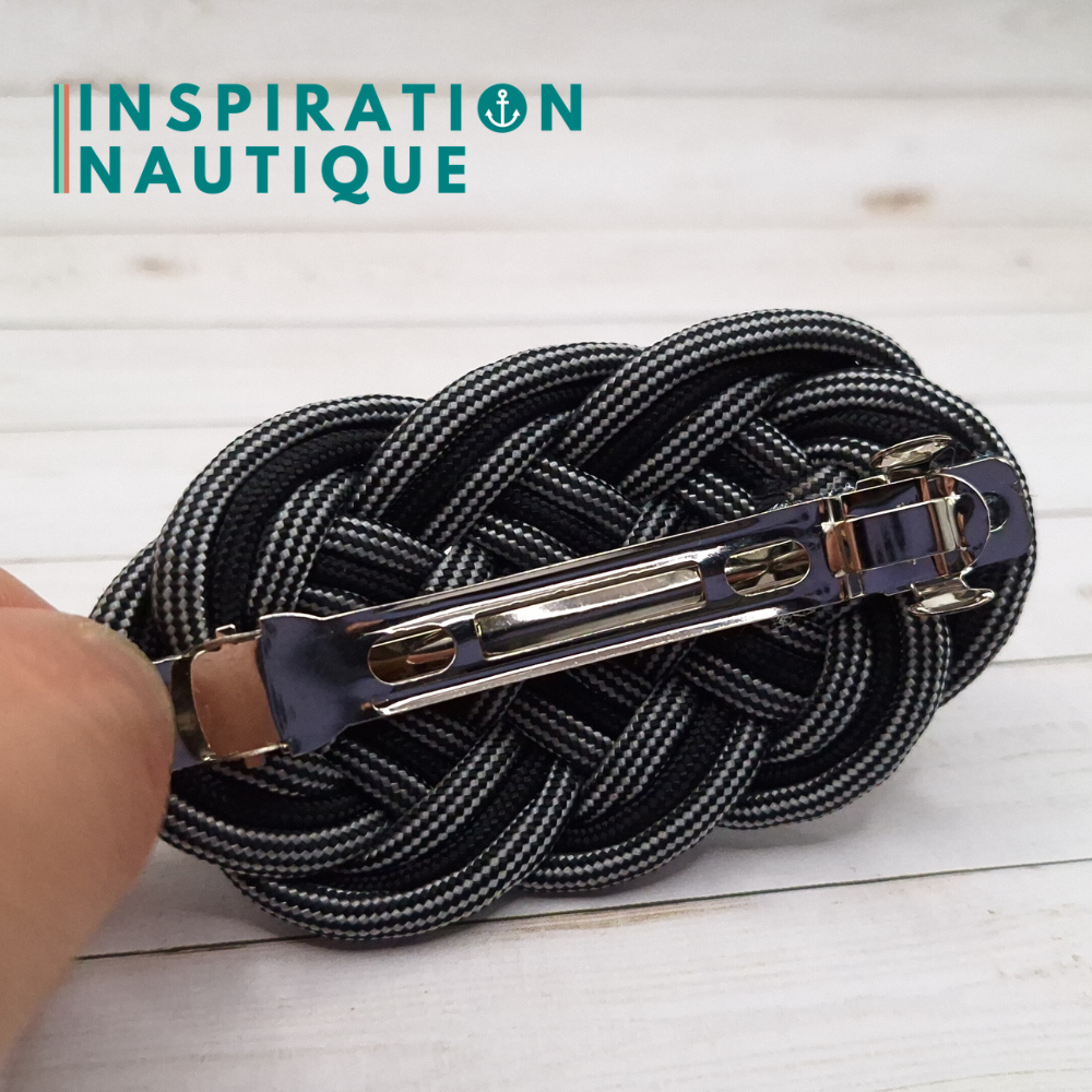 Barrette au style marin composée d'une baderne en paracorde 550, Noir et argenté ligné, et noir ligné