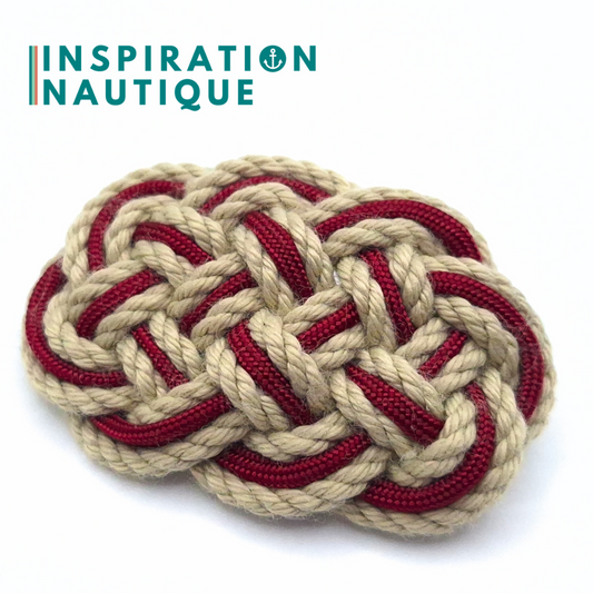 Barrette au style marin composée d'une baderne en cordage de bateau vintage et paracorde 550, Naturel et bourgogne