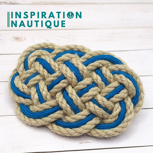 Barrette au style marin composée d'une baderne en cordage de bateau vintage et paracorde 550, Naturel et bleu Caraïbes
