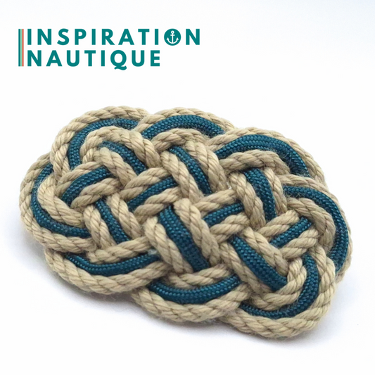 Barrette au style marin composée d'une baderne en cordage de bateau vintage et paracorde 550, Naturel et sarcelle
