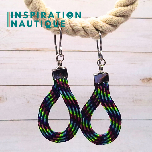 Boucles d'oreilles Goutte, Noir et fluo ligné