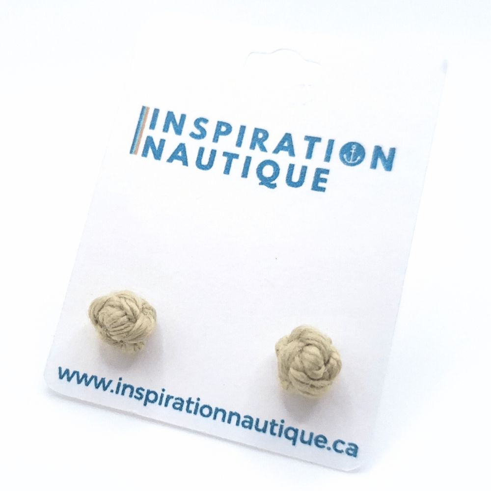 Boucles d'oreilles nautiques, boutons en noeud de sifflet de bosco, Vintage Naturel