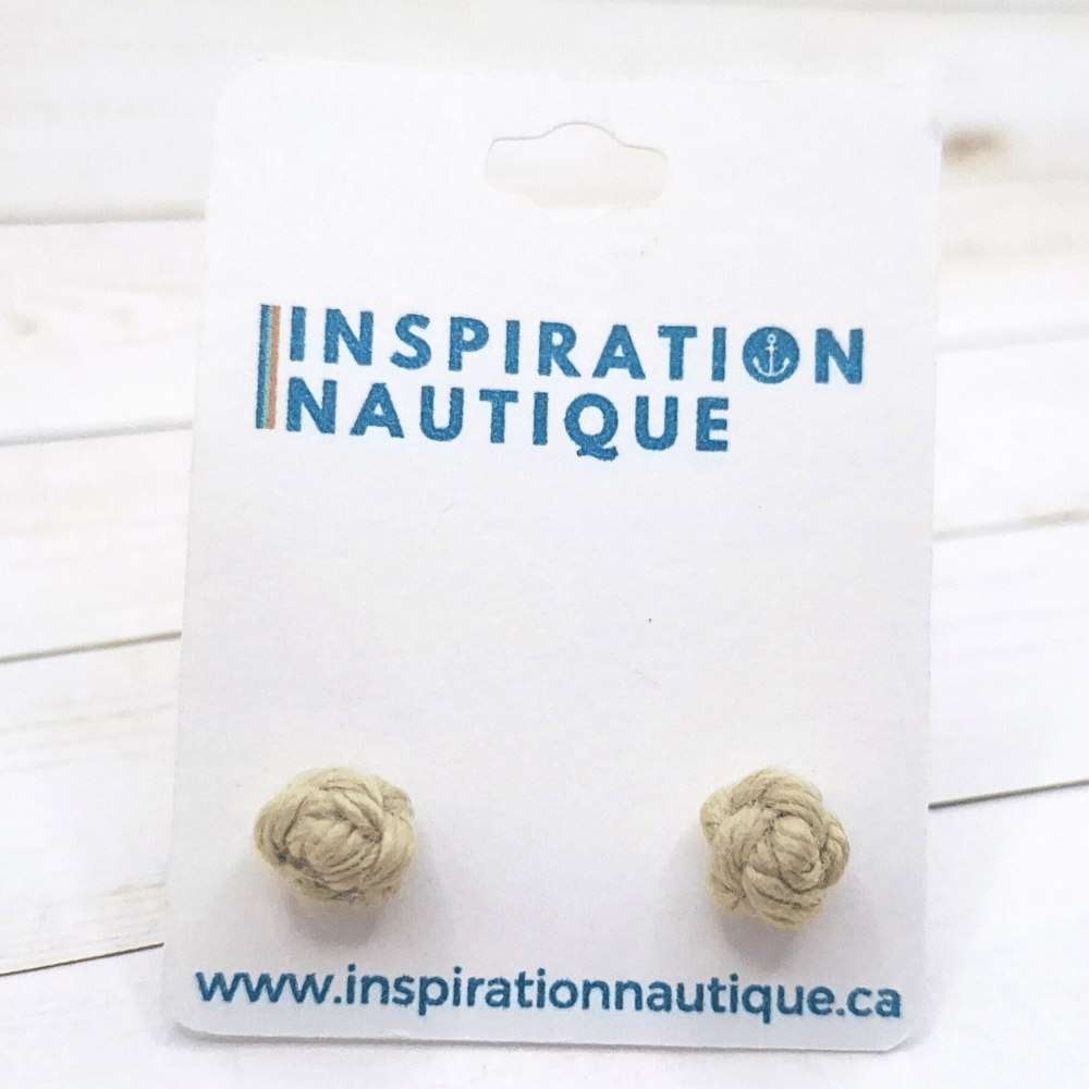 Boucles d'oreilles nautiques, boutons en noeud de sifflet de bosco, Vintage Naturel
