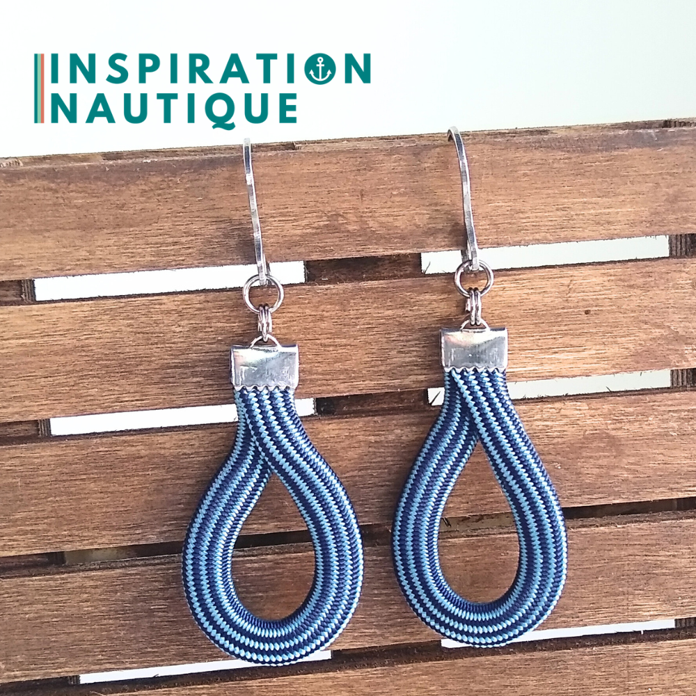 Boucles d'oreilles Goutte, Bleu pâle et marine ligné