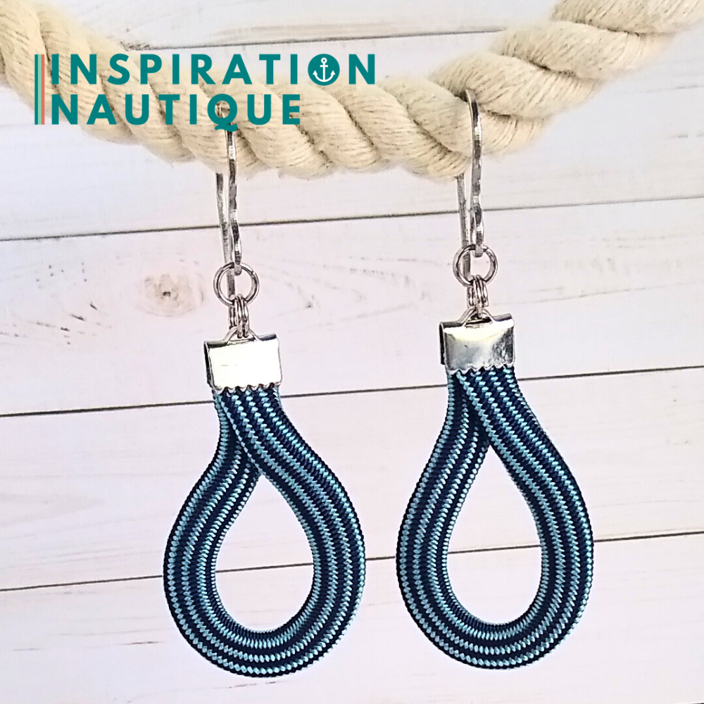 Boucles d'oreilles Goutte, Bleu pâle et marine ligné