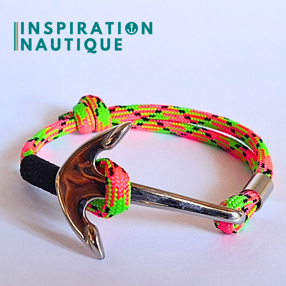 Bracelet marin avec ancre en paracorde 550 et acier inoxydable, ajustable, Melon d'eau