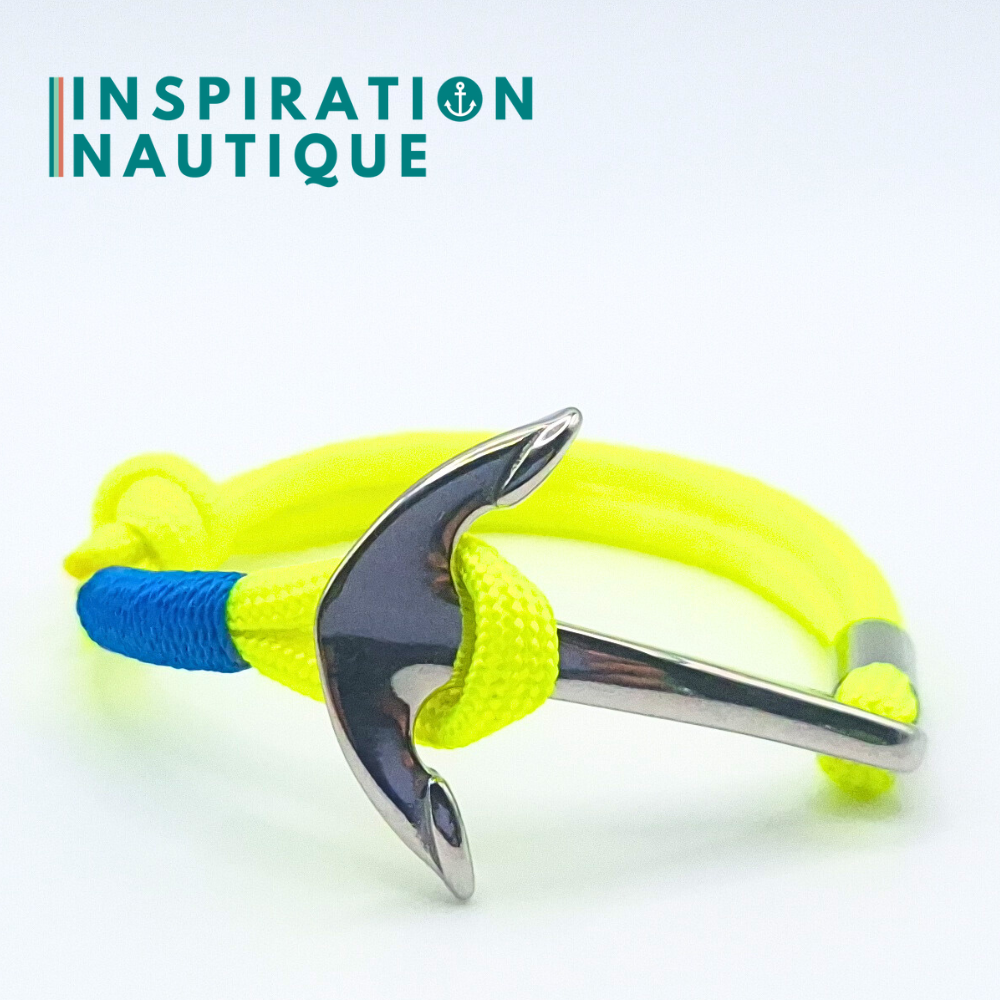 Bracelet marin avec ancre en paracorde 550 et acier inoxydable, ajustable, Jaune fluo