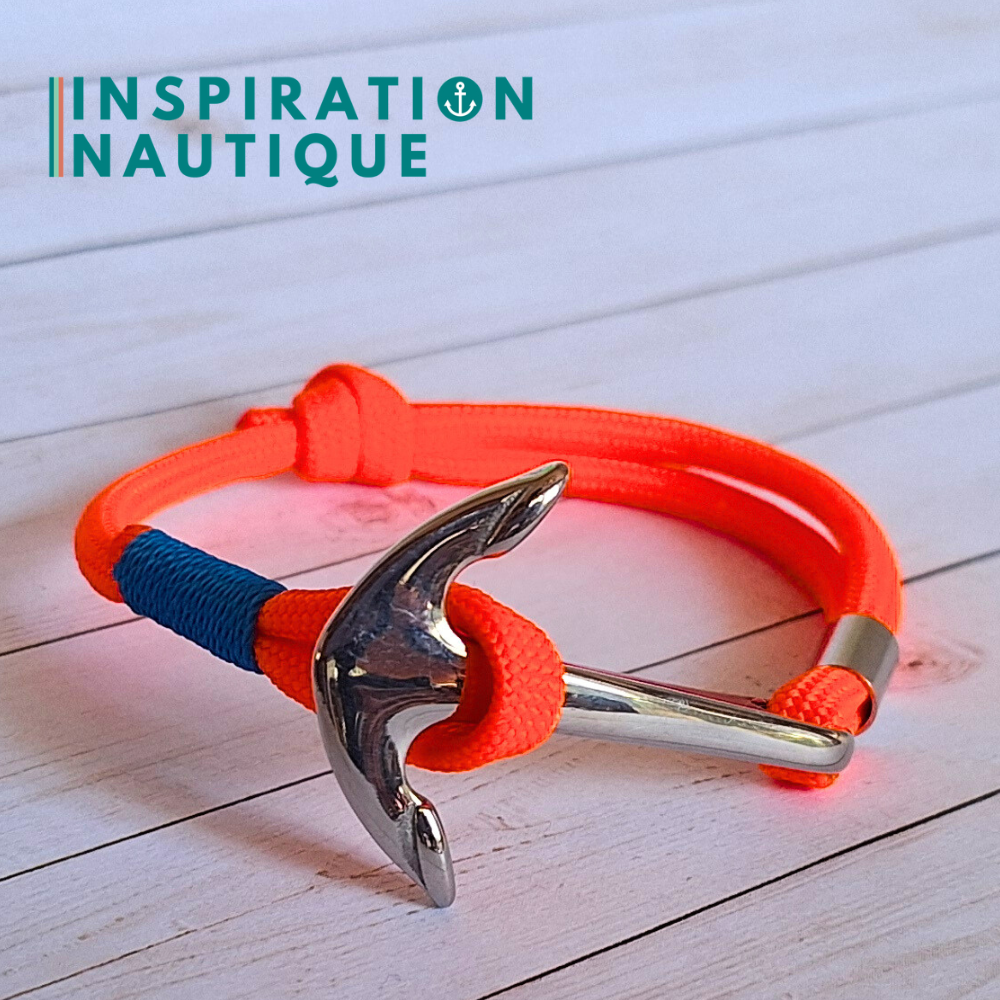 Bracelet marin avec ancre en paracorde 550 et acier inoxydable, ajustable, Orange fluo
