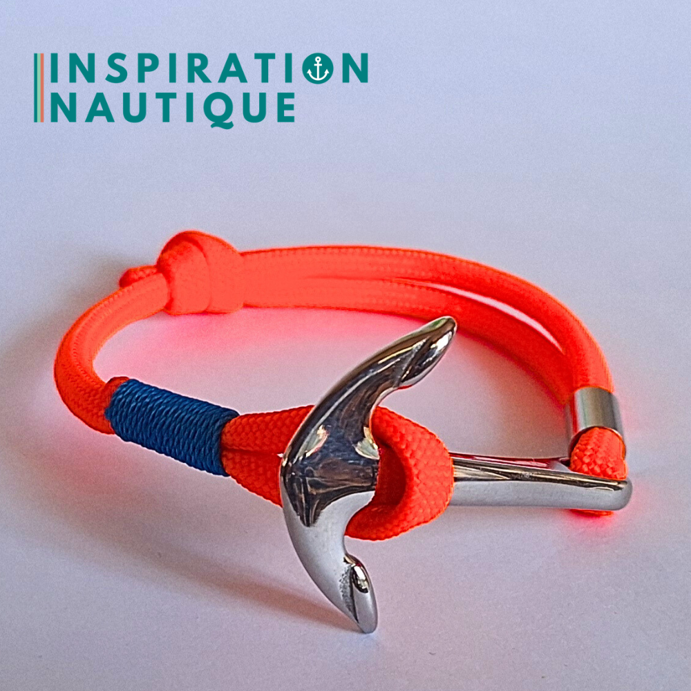 Bracelet marin avec ancre en paracorde 550 et acier inoxydable, ajustable, Orange fluo