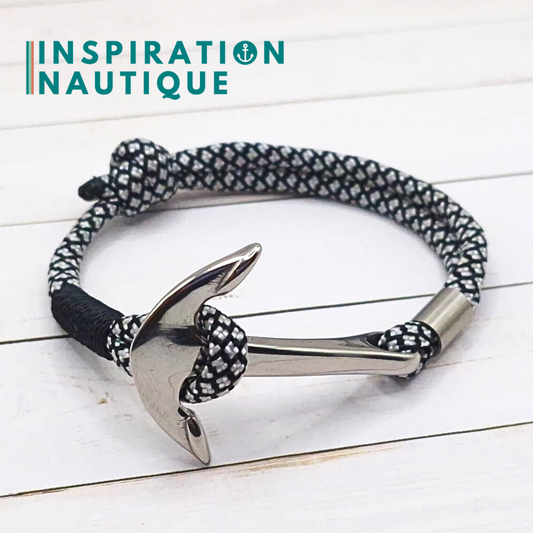 Bracelet marin avec ancre en paracorde 550 et acier inoxydable, ajustable, Noir et argenté diamants
