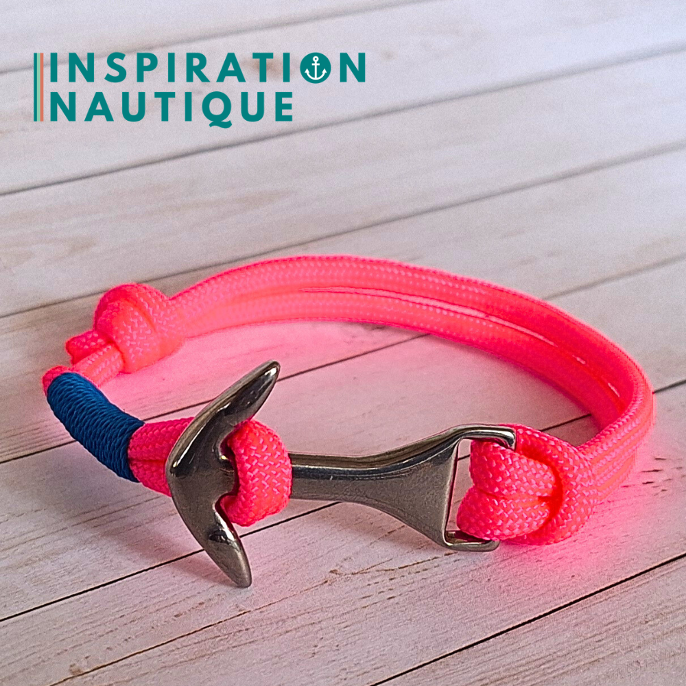 Bracelet marin avec ancre moyenne en paracorde 550 et acier inoxydable, ajustable, Rose fluo