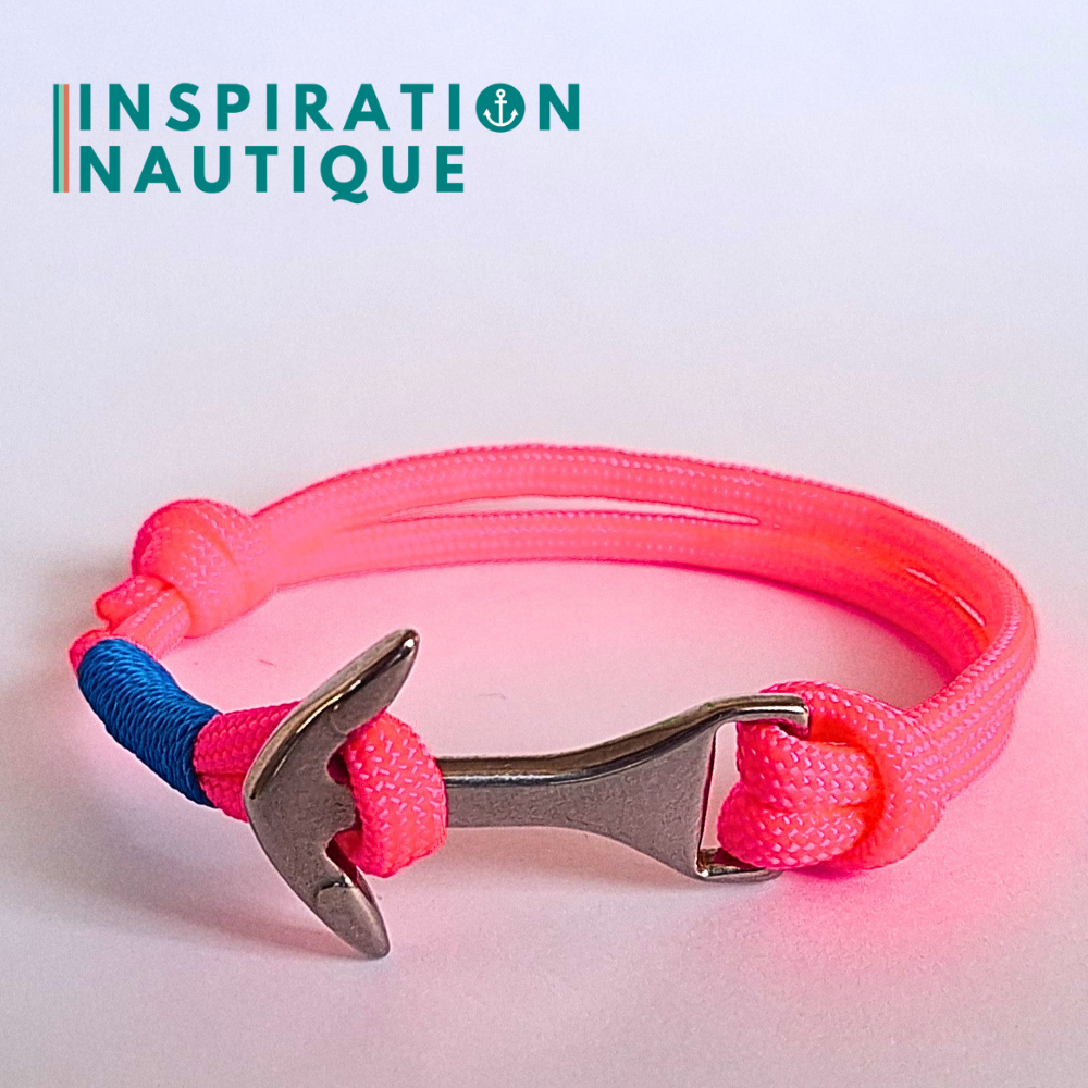 Bracelet marin avec ancre moyenne en paracorde 550 et acier inoxydable, ajustable, Rose fluo