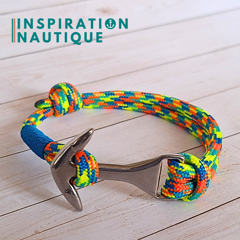 Bracelet marin avec ancre moyenne en paracorde 550 et acier inoxydable, ajustable, Cartoon, surliure bleue, Medium