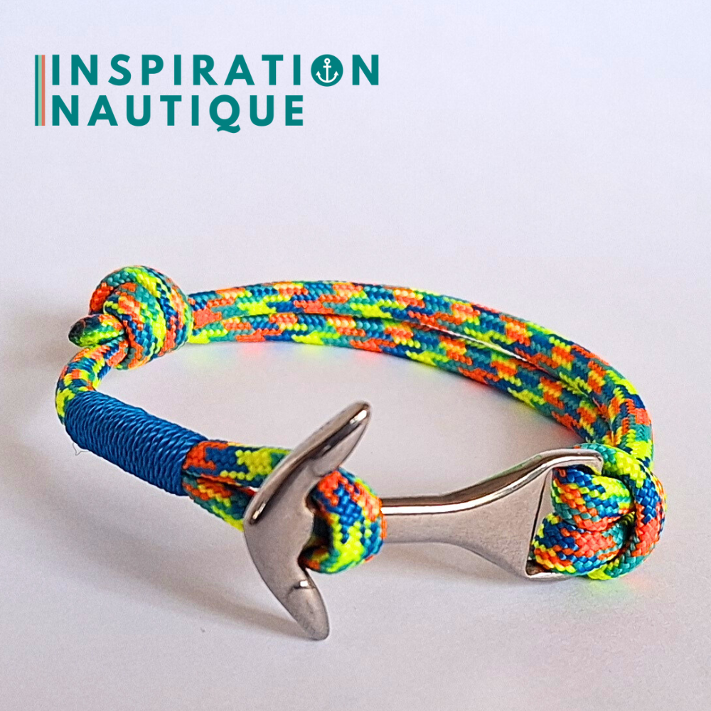 Bracelet marin avec ancre moyenne en paracorde 550 et acier inoxydable, ajustable, Cartoon, surliure bleue, Medium