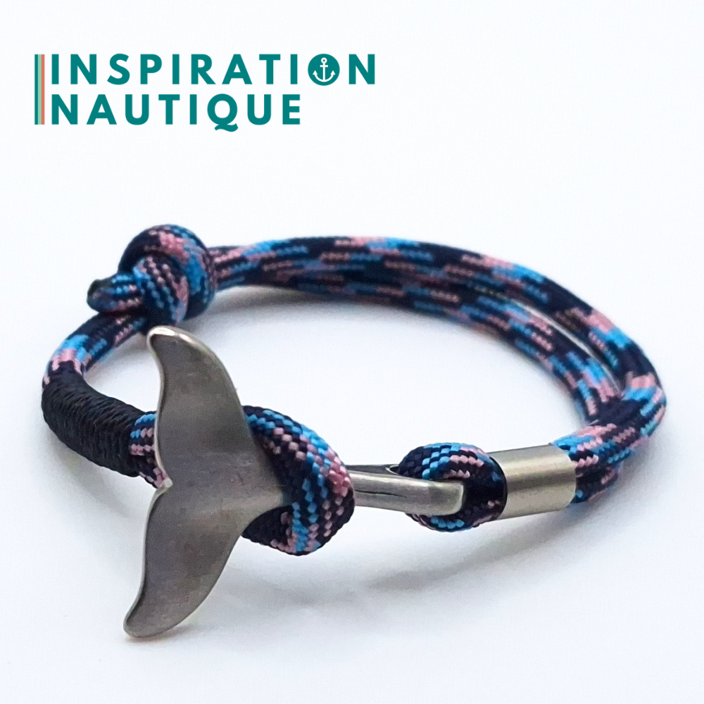 Bracelet marin avec queue de baleine en paracorde 550 et acier inoxydable, ajustable, Camo marine, rose, bleu pâle