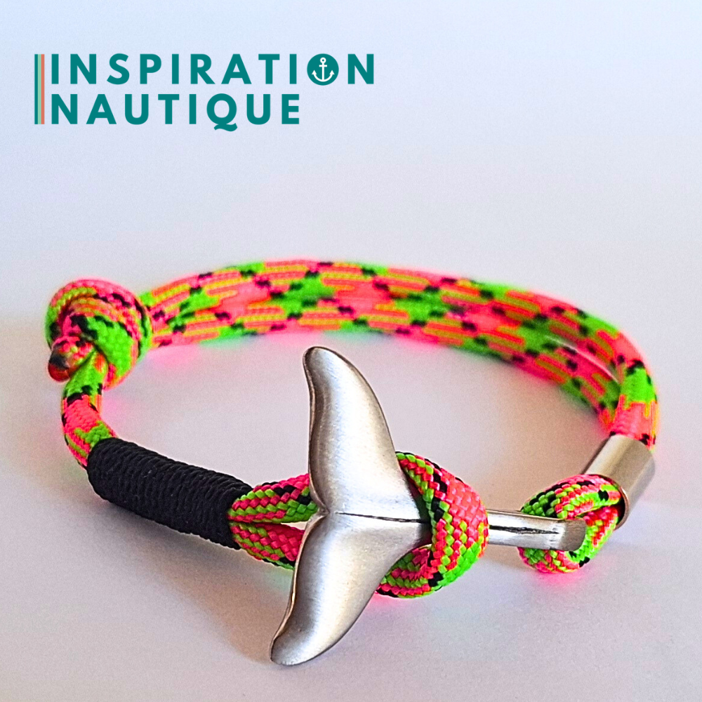 Bracelet marin avec queue de baleine en paracorde 550 et acier inoxydable, ajustable, Melon d'eau