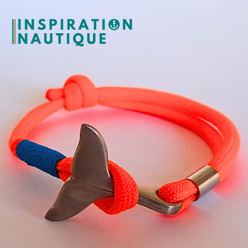 Bracelet marin avec queue de baleine en paracorde 550 et acier inoxydable, ajustable, Orange fluo