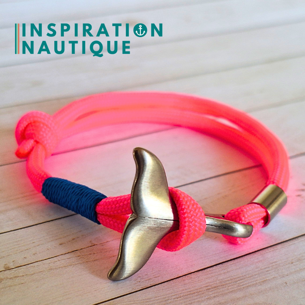 Bracelet marin avec queue de baleine en paracorde 550 et acier inoxydable, ajustable, Rose fluo