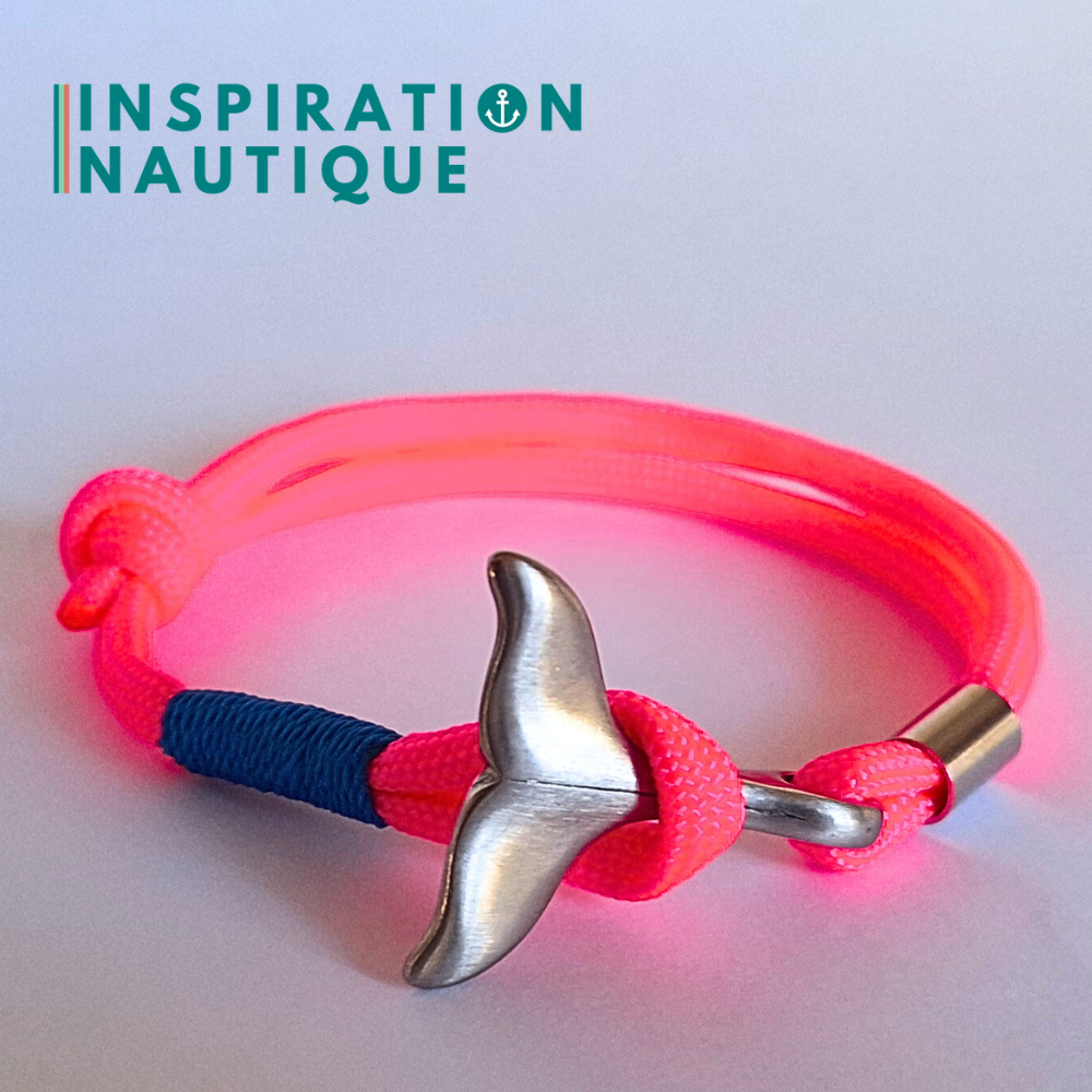 Bracelet marin avec queue de baleine en paracorde 550 et acier inoxydable, ajustable, Rose fluo