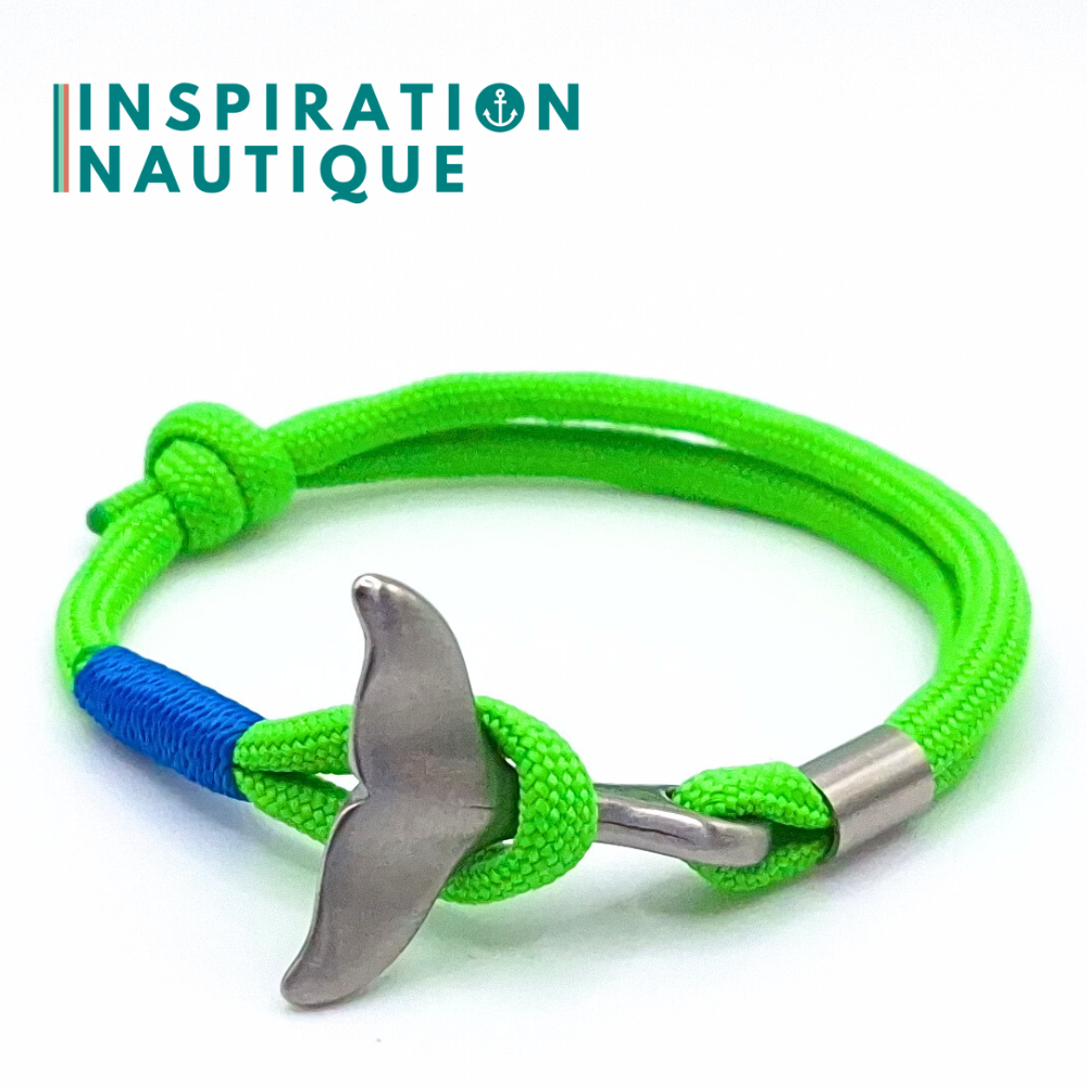 Bracelet marin avec queue de baleine en paracorde 550 et acier inoxydable, ajustable, Vert fluo