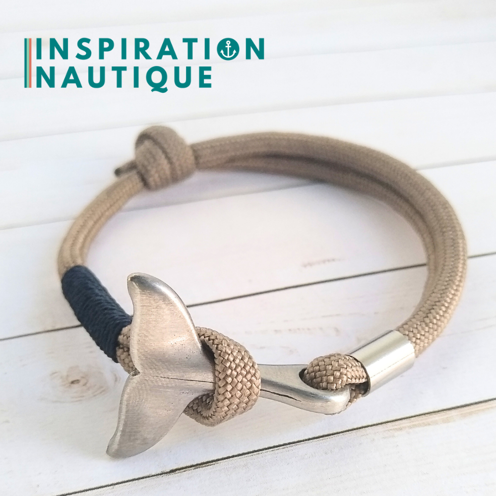 Bracelet marin avec queue de baleine en paracorde 550 et acier inoxydable, ajustable, Sable, surliure marine, Medium